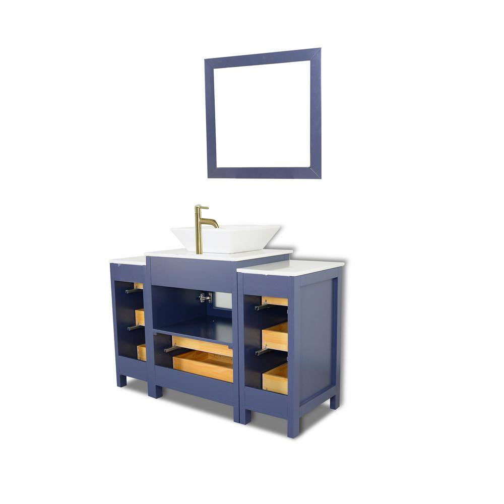 Vanity Art Ravenna 48 in. W Single Basin Bathroom Vanity in Blue with White Top in Engineered Marble Top and Mirror VA3124-48B