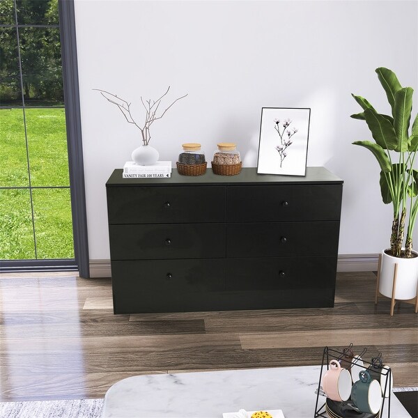 Chest of Drawers Wood Storage Cabinet with 6 Drawers-Black - - 35229060