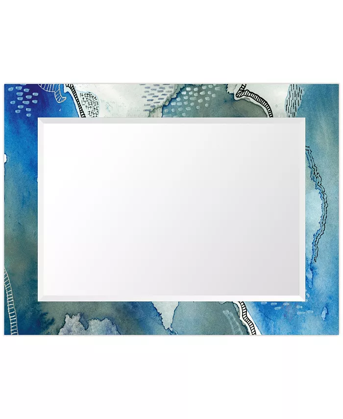 Empire Art Direct Subtle Blues Rectangular On Free Floating Printed Tempered Art Glass Beveled Mirror  40 x 30