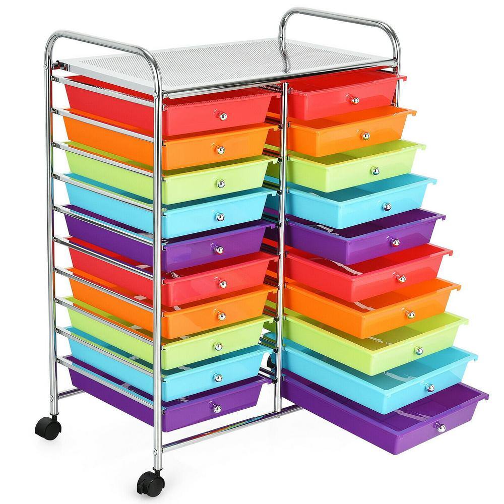 Boyel Living 20 Plastic Drawers Multi-Color Storage Rolling Cart Studio Organizer HYSN-56501RB