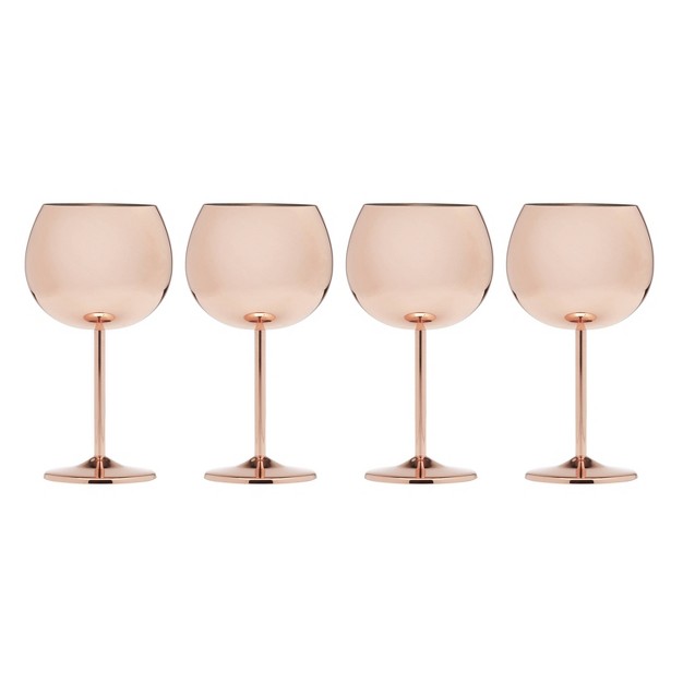 Cambridge Silversmiths Set Of 4 18oz Stainless Steel Wine Glasses Brown