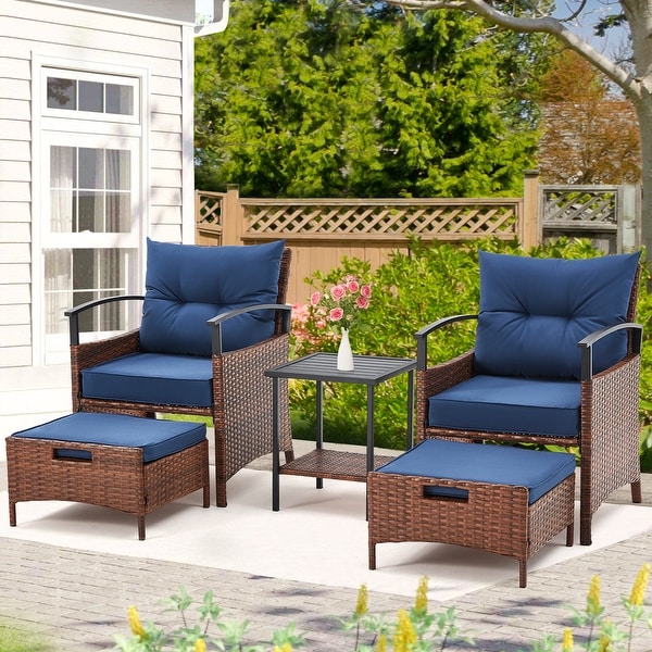 AVAWING 5Piece Patio Furniture Set Wicker Conversation Set with Coffee Table and Ottoman