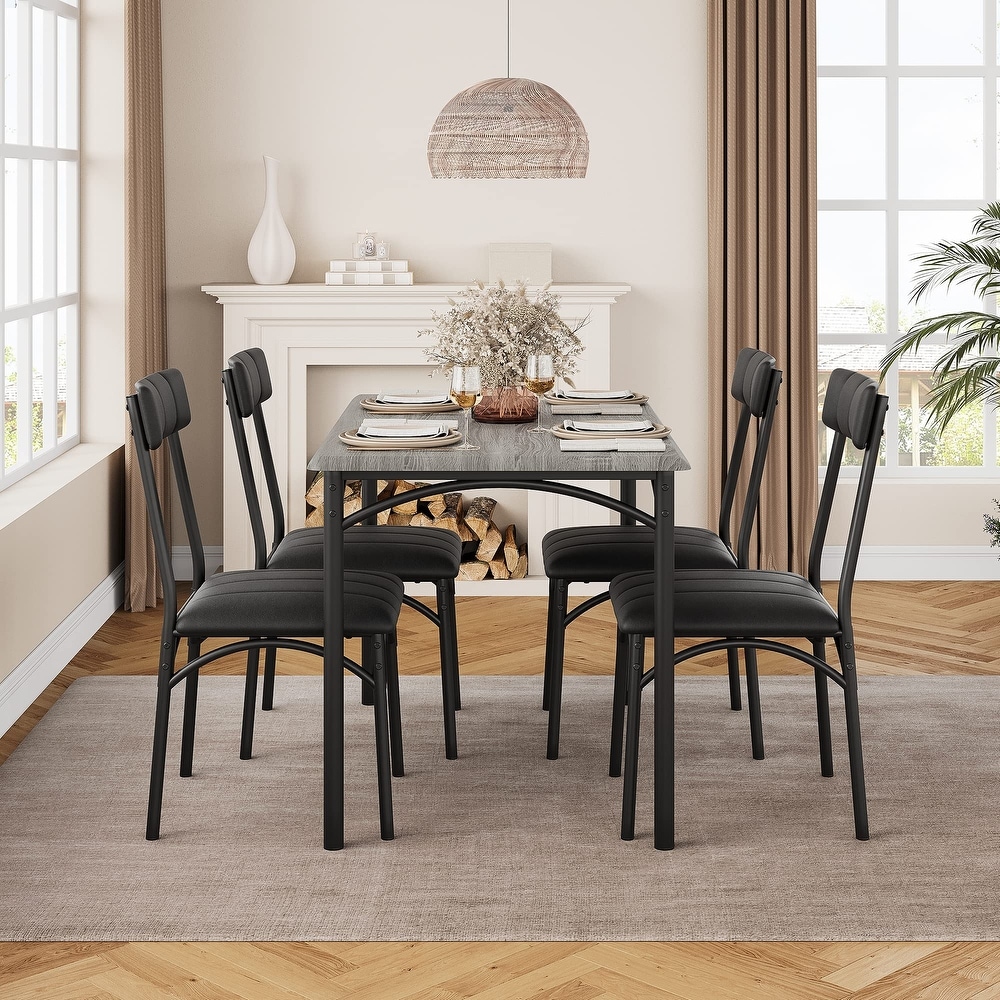 5 Piece Dining Set with 4 Upholstered Chairs for Apartment