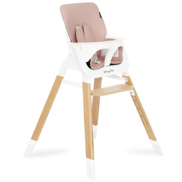 Dream On Me Nibble Wooden Highchair， Compact High Chair， Light Weight， Portable， Pink