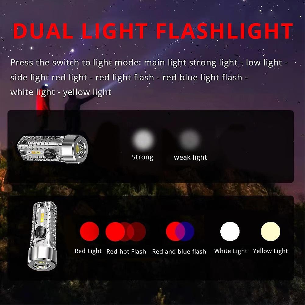 Mini Keychain Flashlight Fast Charging Multi-function Waterproof Fluorescent Magnetic Warning