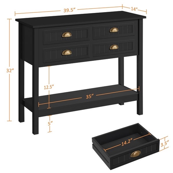 Yaheetech 4-Drawer Console Table With Open Shelf Pine Wood Legs