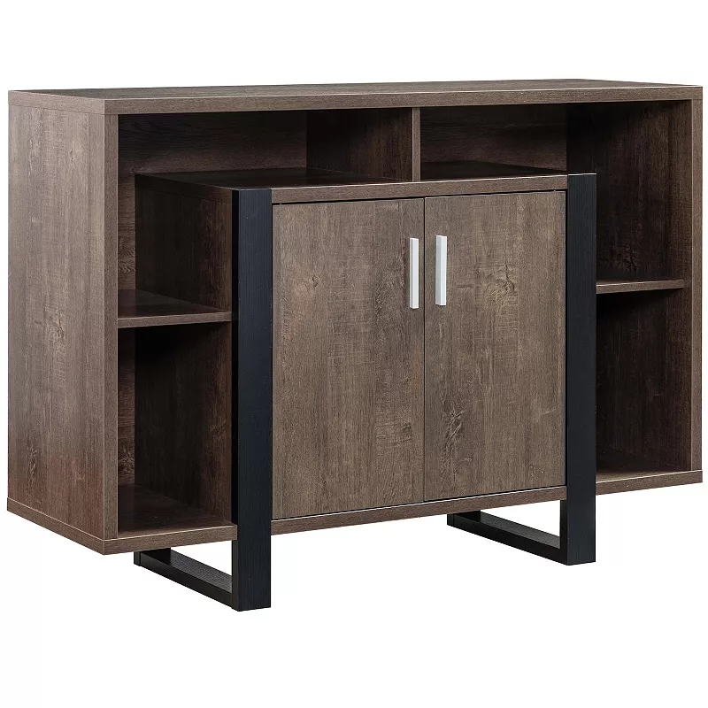 FC Design Walnut Oak and Black Buffet with 2 Door Cabinet and 6 Shelves