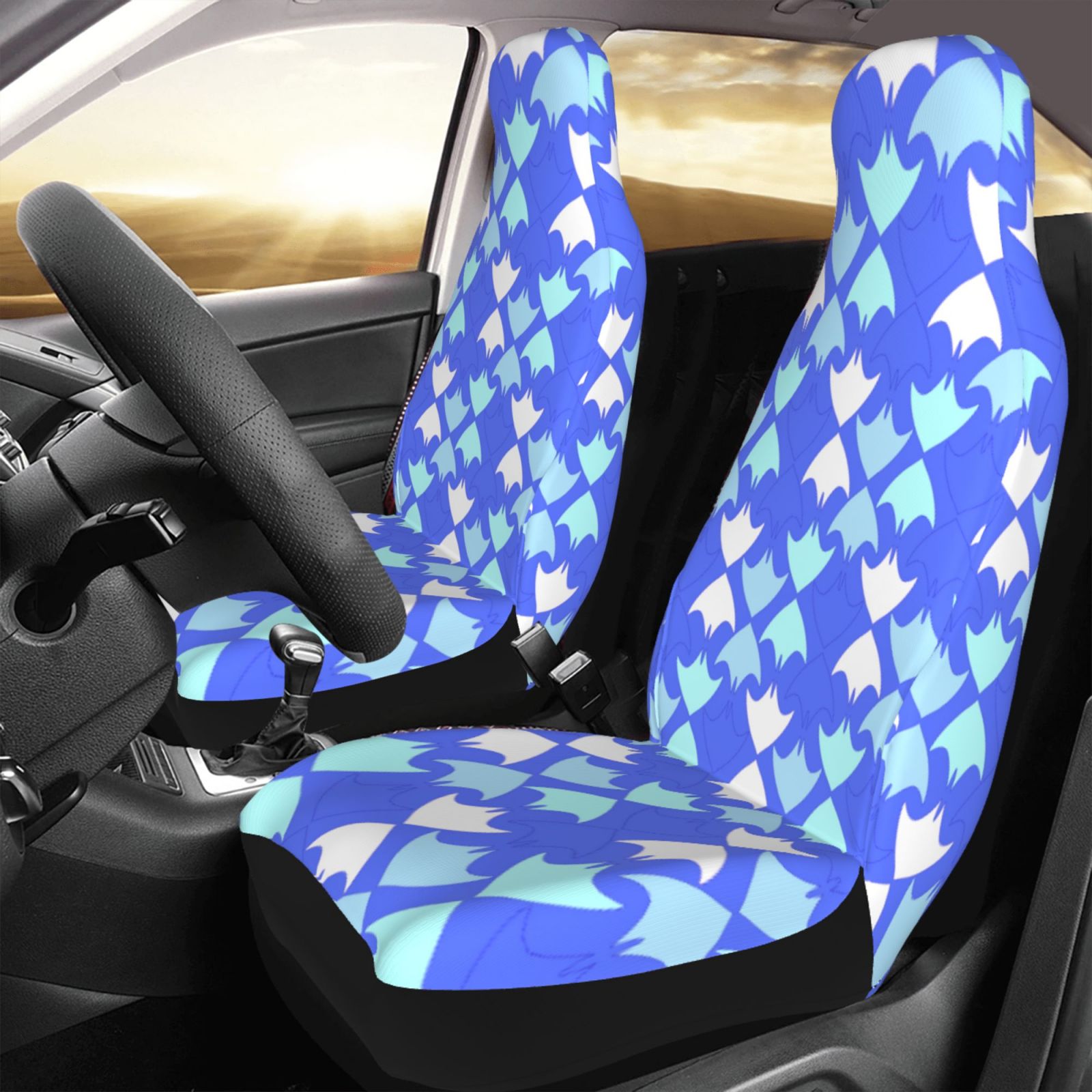 TEQUAN Front Seat Covers， Blue Abstract Swifts Mosaic Collage Pattern 2 Piece Car Seat Cover Fit Most Car SUV Truck Van