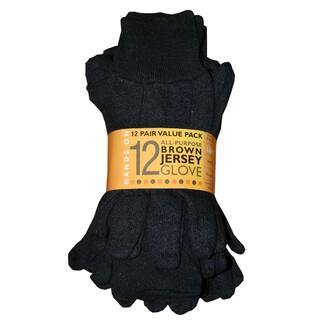 HANDS ON Multi-Purpose PolyCotton Brown Jersey Gloves 12 Pair Value Pack CT7000-L-12PK