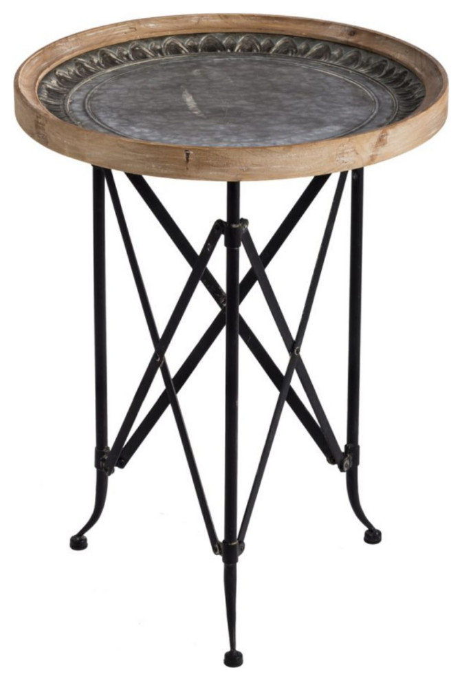 24.25 quotBlack and Brown Classic Vintage Round Side Table   Industrial   Side Tables And End Tables   by Christmas Central  Houzz