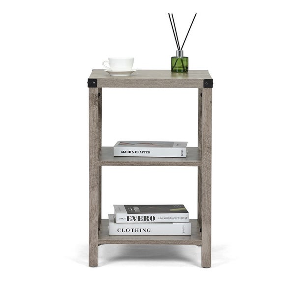 3-Tier End Table with Open Shelf Storage Cabinet， Set of 2