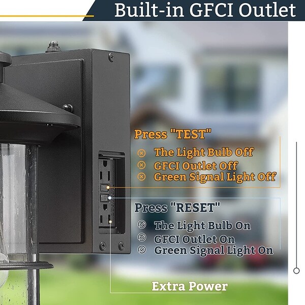 Porch Light with Built-in GFCI Outlet， Dusk to Dawn Outdoor Lighting Photocell Sensor， Aluminum with Seeded Glass， Black Finish Shopping - The Best Deals on Outdoor Wall Lanterns | 40909015