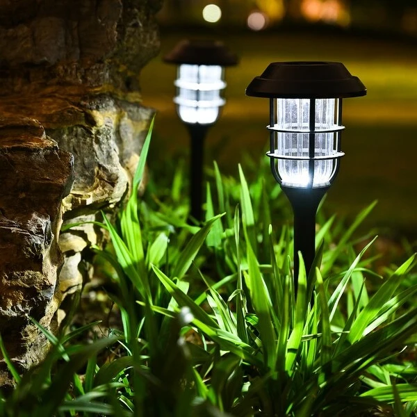 Black Solar Powered Decortice Lantern Outdoor 8-Pack Pathway LED Light - 8 Pack