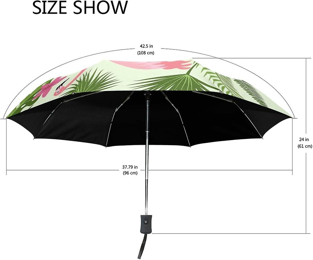 Rain Umbrella Automatic Windproof Foldable Umbrella Flamingo Tropical Flowers