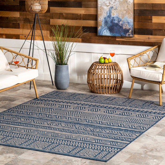 Nuloom Abbey Tribal Striped Indoor outdoor Rug Blue