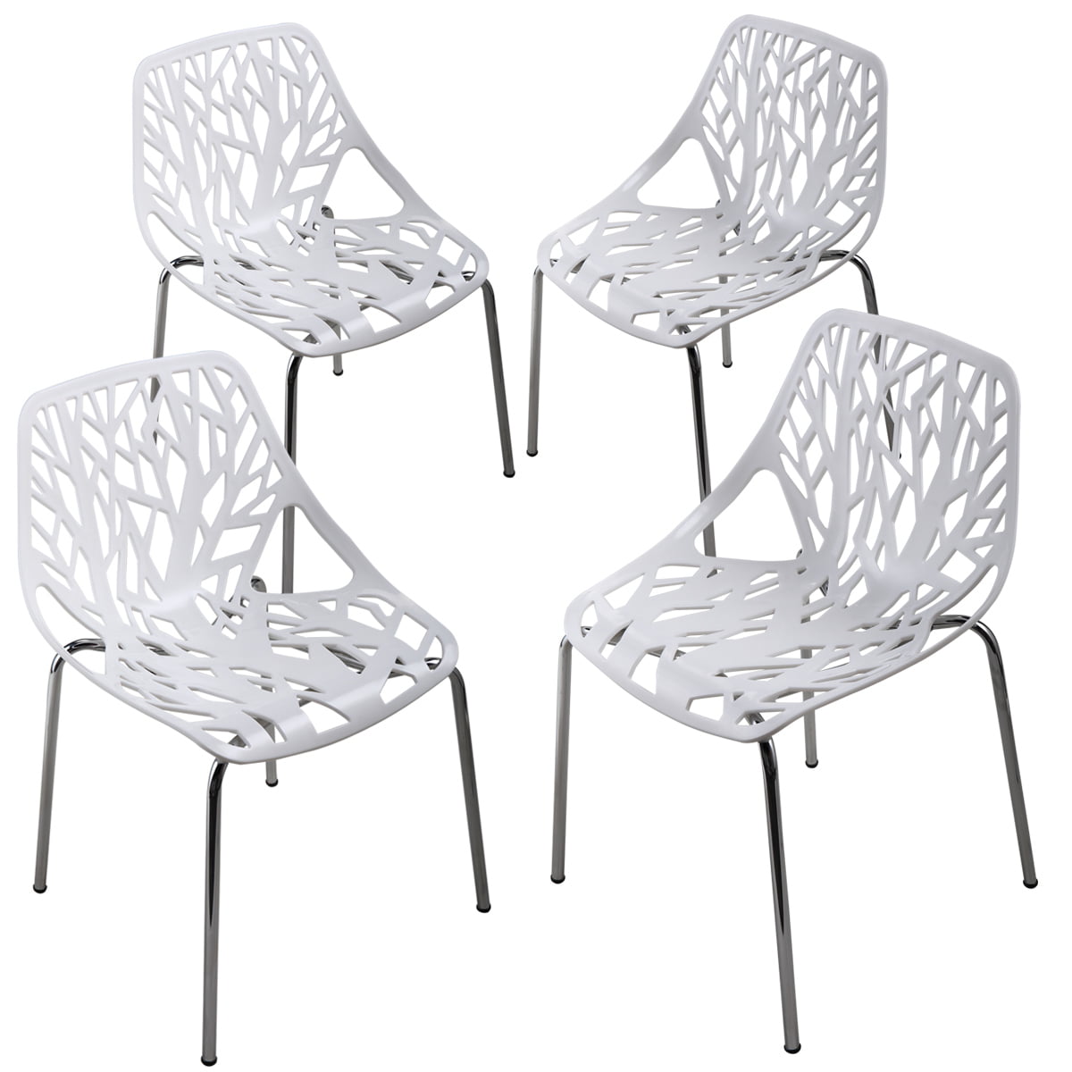 Jaxpety Set of 4 Modern Dining Chair Stackable Birds Nest Accent Armless Side Chairs White