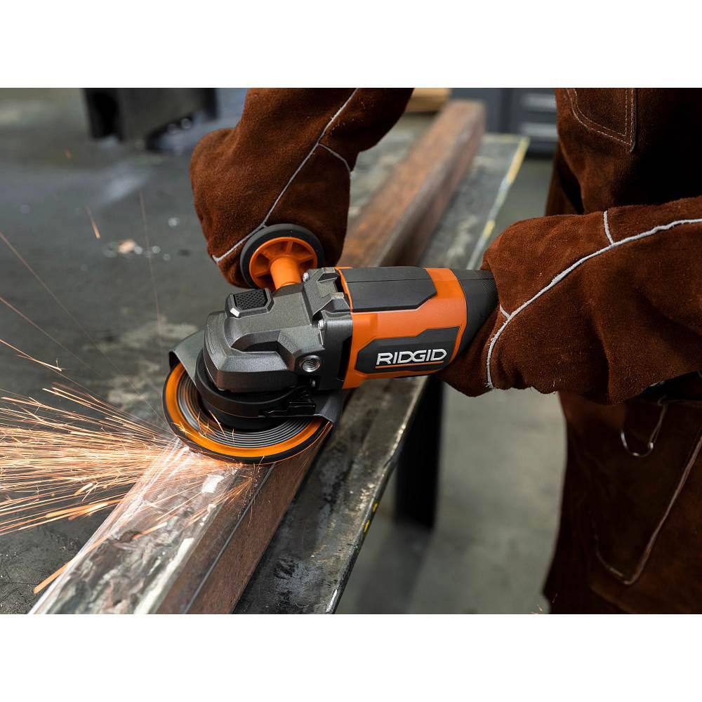 RIDGID 18V Brushless Cordless 4-12 in. Angle Grinder with 4.0 Ah Lithium-Ion Battery R86047B-AC87004