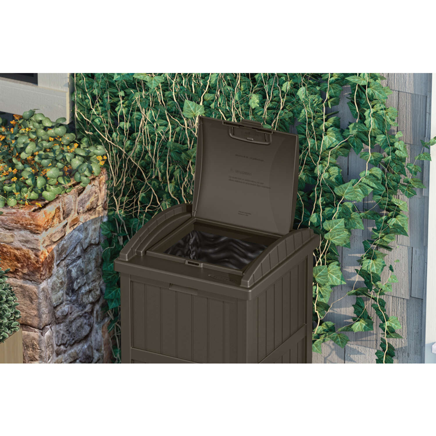 Suncast Trash Hideaway 30 gal Java Resin Garbage Can Lid Included