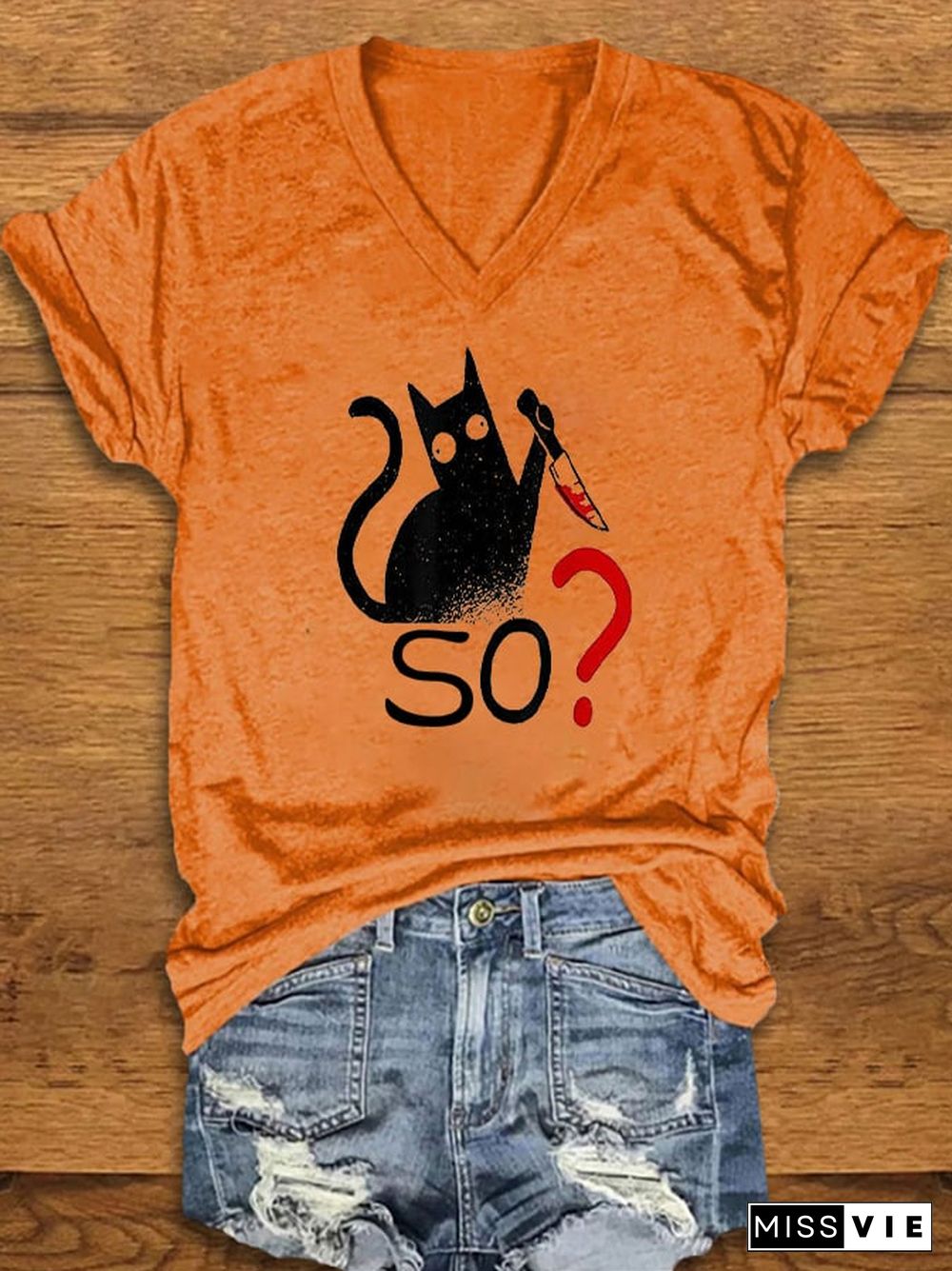 Women's Funny Cat Blood Print T-shirt