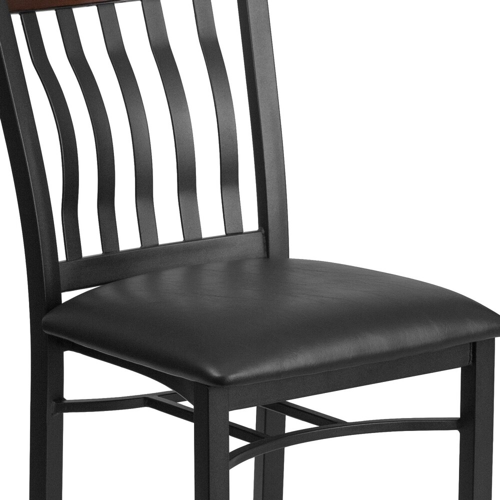 Vertical Back Metal and Wood Restaurant Chair with Vinyl Seat   17\