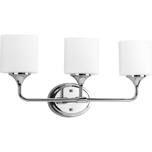 Progress Lighting Lynzie 3 light Bath Fixture Polished Chrome Etched White Glass Shades