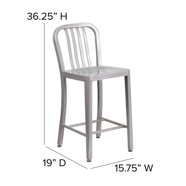 Emma And Oliver Commercial Grade 24 quot h Colorful Metal Indoor outdoor Vertical Slat Counter Stool