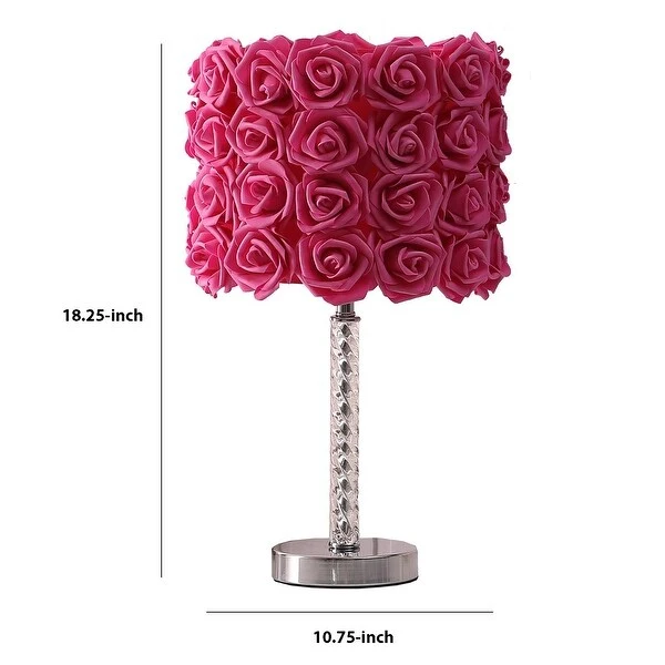 Bloom Roses Drum Shade Table Lamp with Twisted Acrylic Base， Red