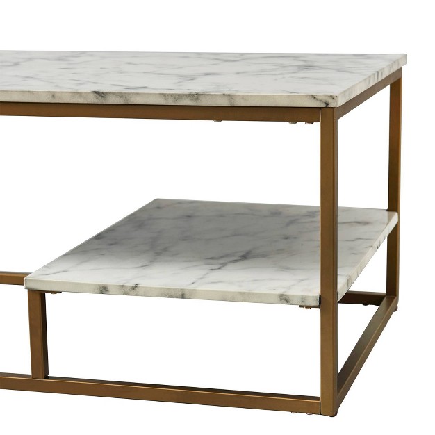 Marmo Coffee Table With Faux Marble Top Brass Gold natural Teamson Home