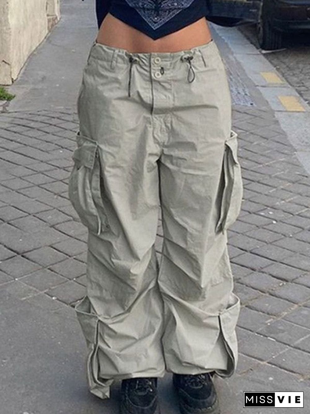 Drawstring Pocket Patch Size Friendly Parachute Cargo Pants