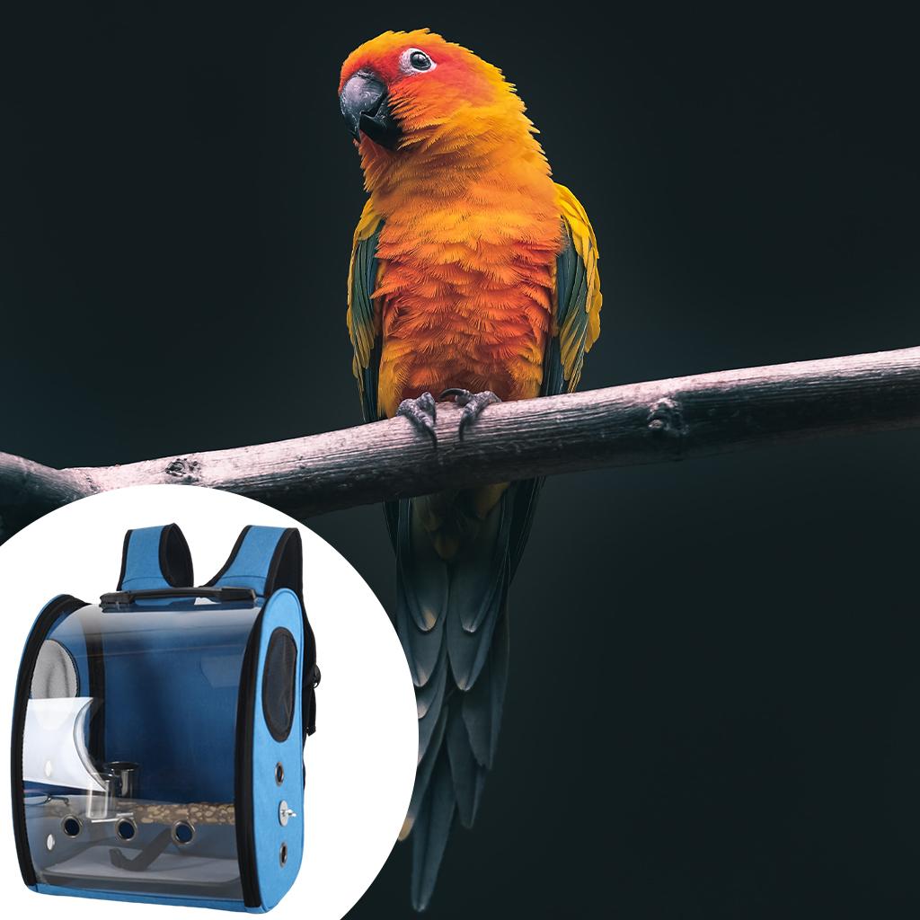 Bird Backpack Travel Parrot Cage with Standing Stick and Food Cup Carrier Blue