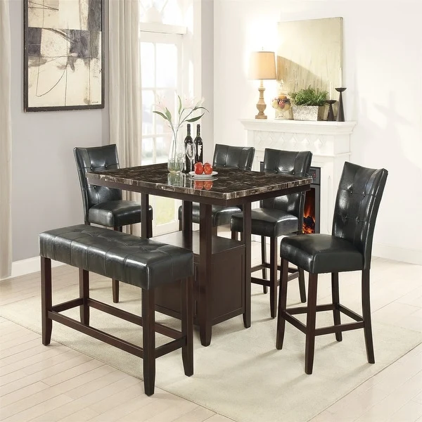 Leather Upholstered High Back Dining Chair w/ Wood Frame,Black, 2 Pcs