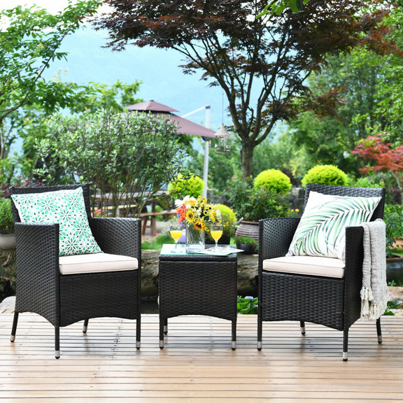 Costway 03548729 3 Pcs Outdoor Rattan Wicker Furni...