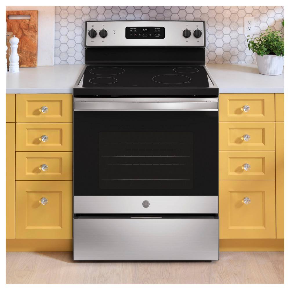 GE 30 in. 5.3 cu. ft. Electric Range in Stainless Steel with Self Clean JB625RKSS