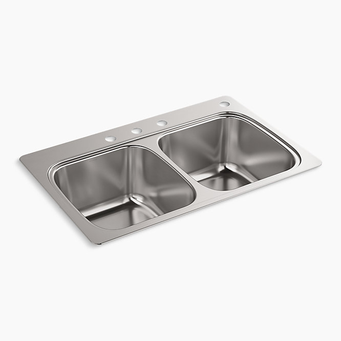 Kohler Verse Drop-In Stainless Steel 33 in. 4-Hole Double Bowl Kitchen Sink