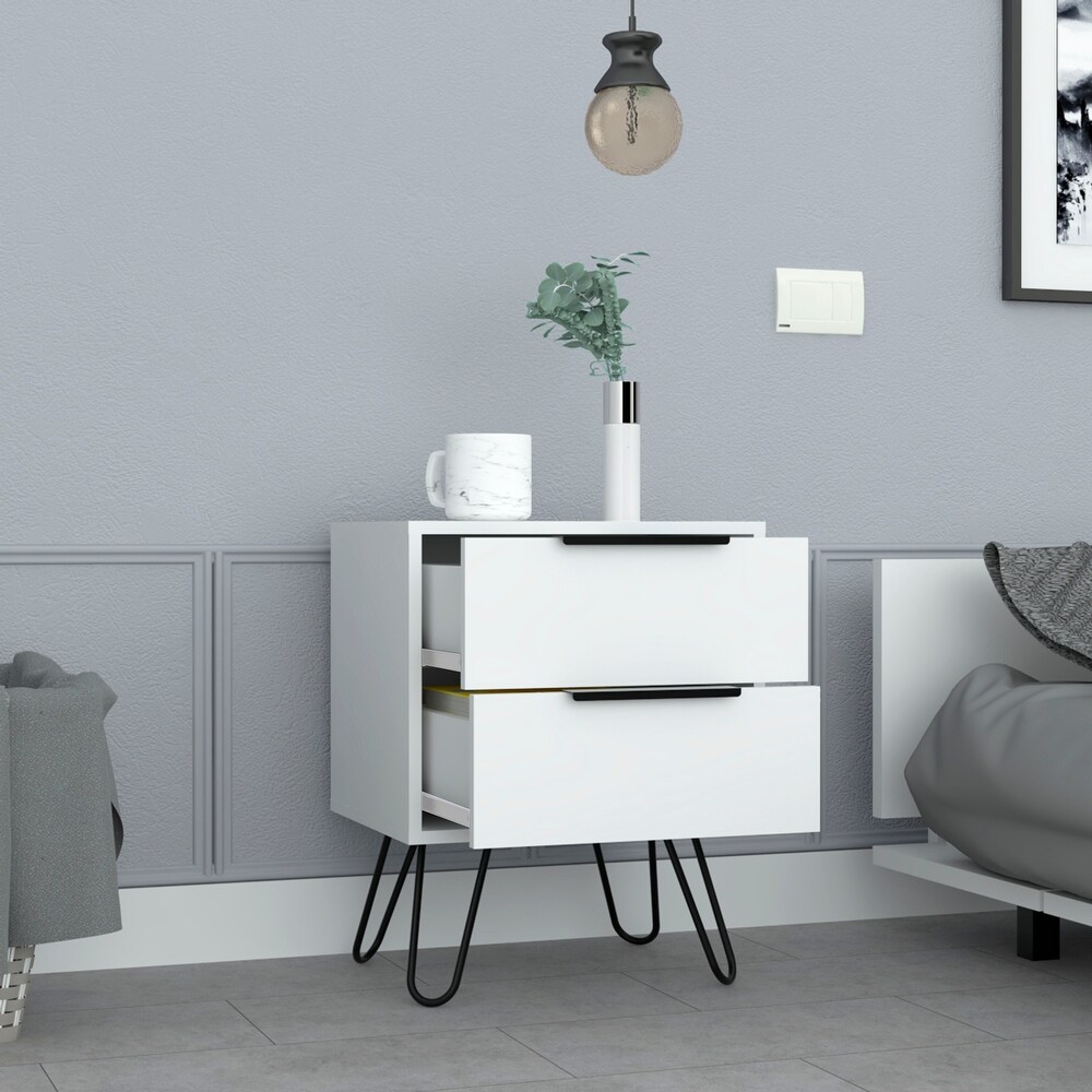 Nightstand with 2 Drawer  Accent Night Stand with Storage Cabinet for Bedroom and Home Office