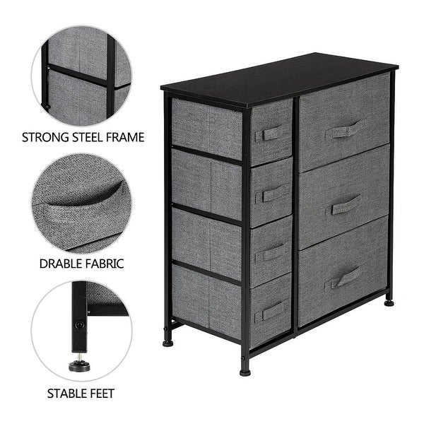 Dresser with 3 Big 4 Small Drawers，Furniture Storage Tower Unit，Grey - - 33169063