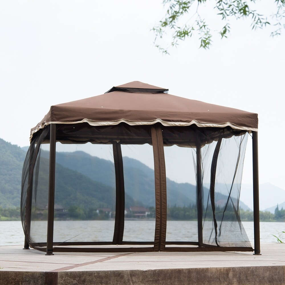 9.8 ft Double Vented Gazebo with Netting Walls  UV Water Fire Resistance