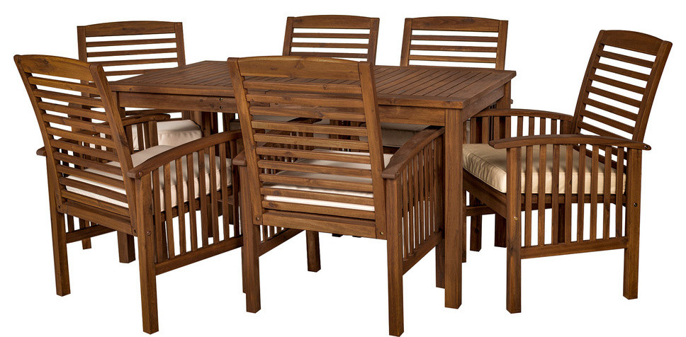 Acacia Wood Simple Patio 7 Piece Dining Set   Transitional   Outdoor Dining Sets   by Walker Edison  Houzz