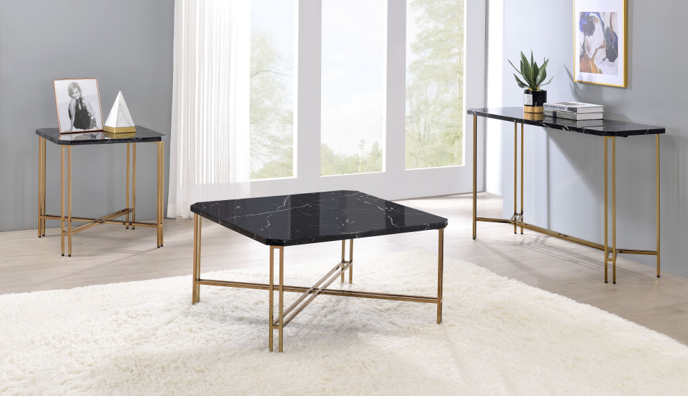 Steve Silver Daxton Black Faux Marble Sofa Table   Contemporary   Console Tables   by Steve Silver  Houzz