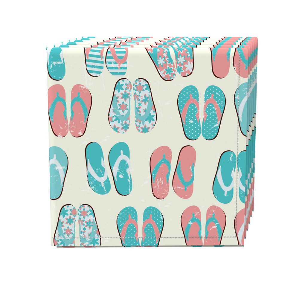 Napkin Set of 4， 100% Cotton， 20x20， Ocean Beach Flip Flops