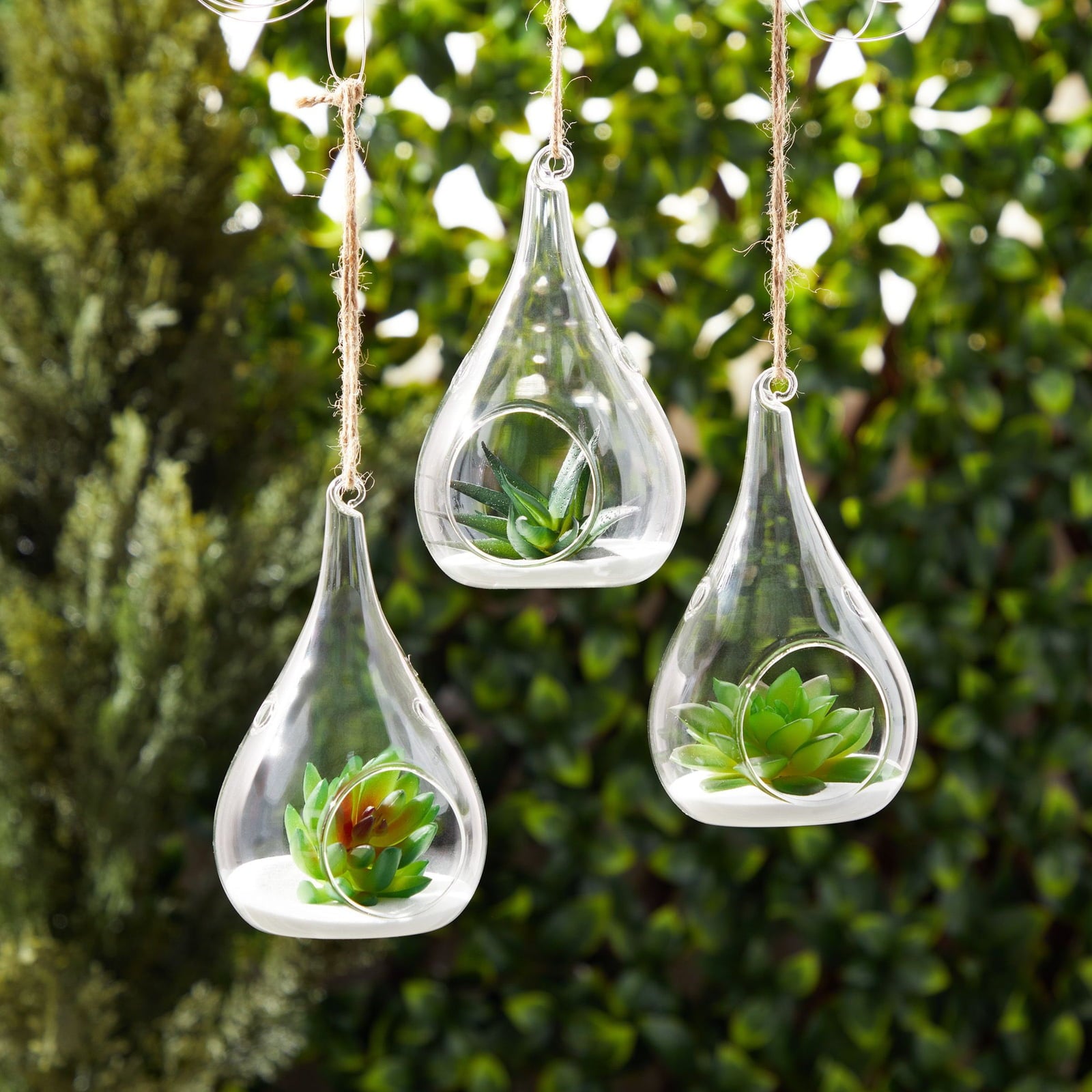 5 Pack Hanging Glass Terrarium for Air Plants, Succulent Planter Vase for Home Decoration, Teardrop Tealight Candle Holder (3 x 5.5 in)