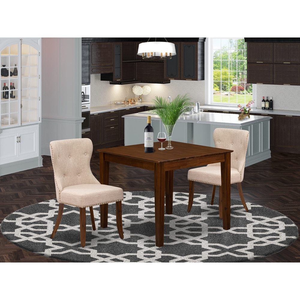 East West Furniture Dining Set  a Square Dining Table and Parson Kitchen Chairs  Antique Walnut(Pieces Options)