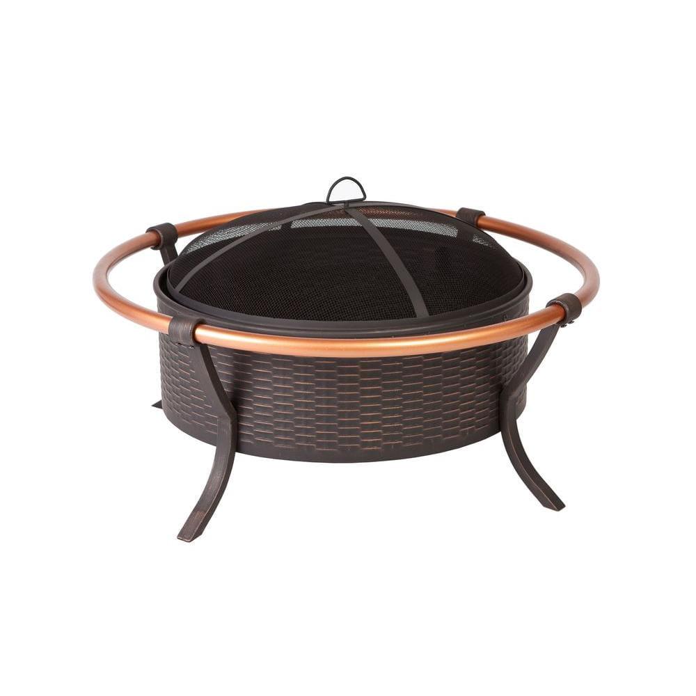 Fire Sense Copper Rail 37 in Round Steel Fire Pit in Brushed Bronze