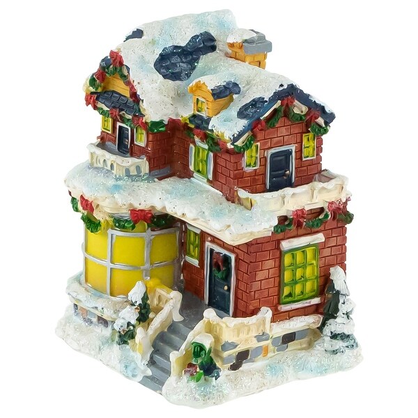 Two Story Snowy House with Garland and Wreaths Christmas Village Decoration