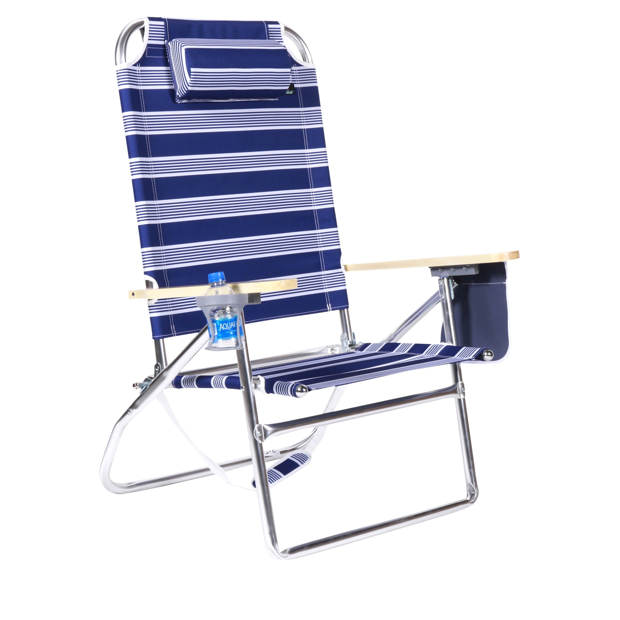 Extra Large - High Seat of the Ground with 3 Reclining Position Aluminum Heavy Duty Beach Chair for Adults with Cup Holder - 300 lbs Capacity