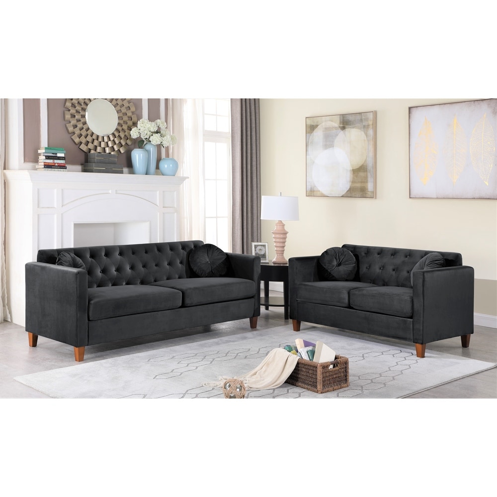 US Pride Lory velvet Kitts Classic Chesterfield Living room set Loveseat and Sofa