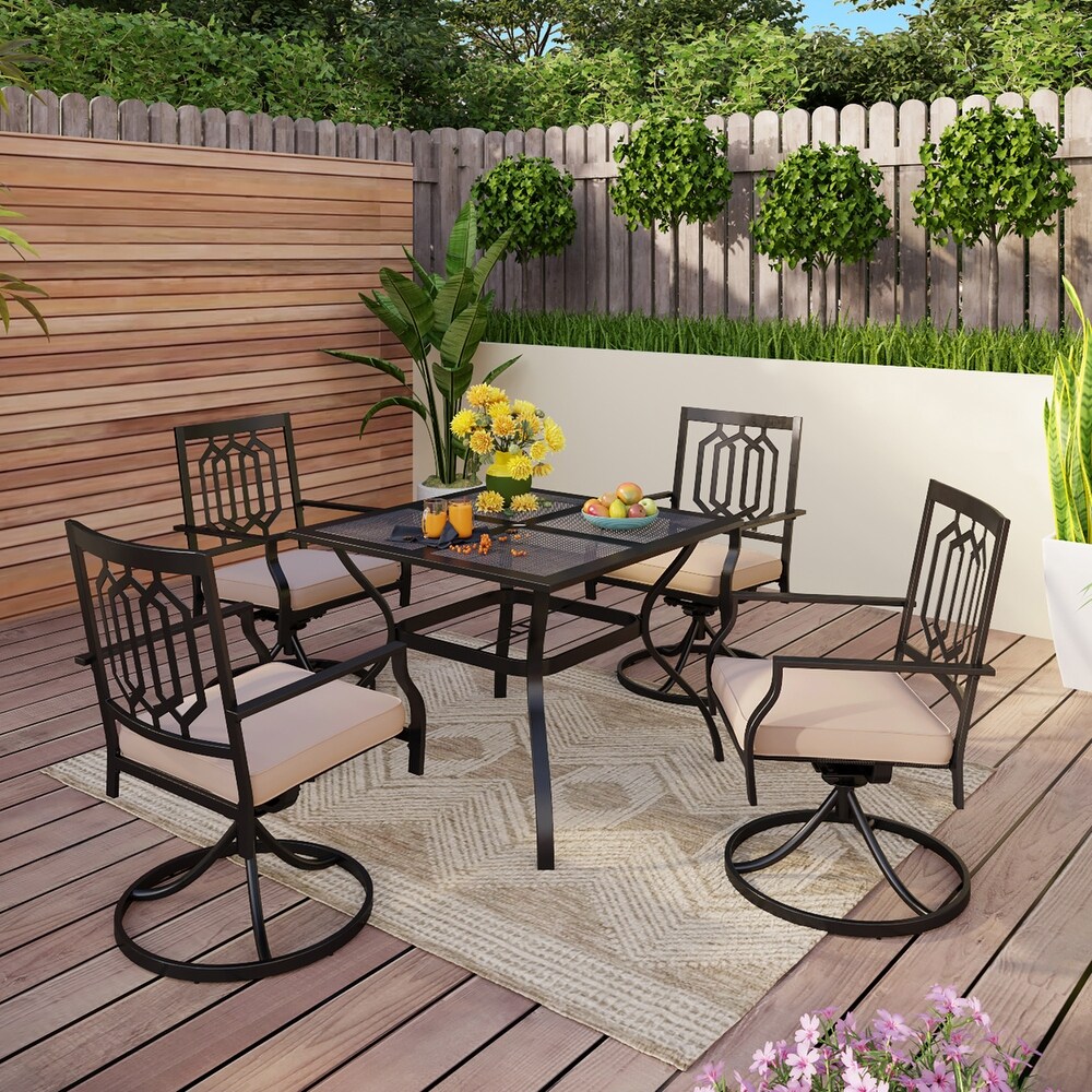 5 Pcs Outdoor Dining Set: Steel Swivel Dining Chair with Cushion and 37\