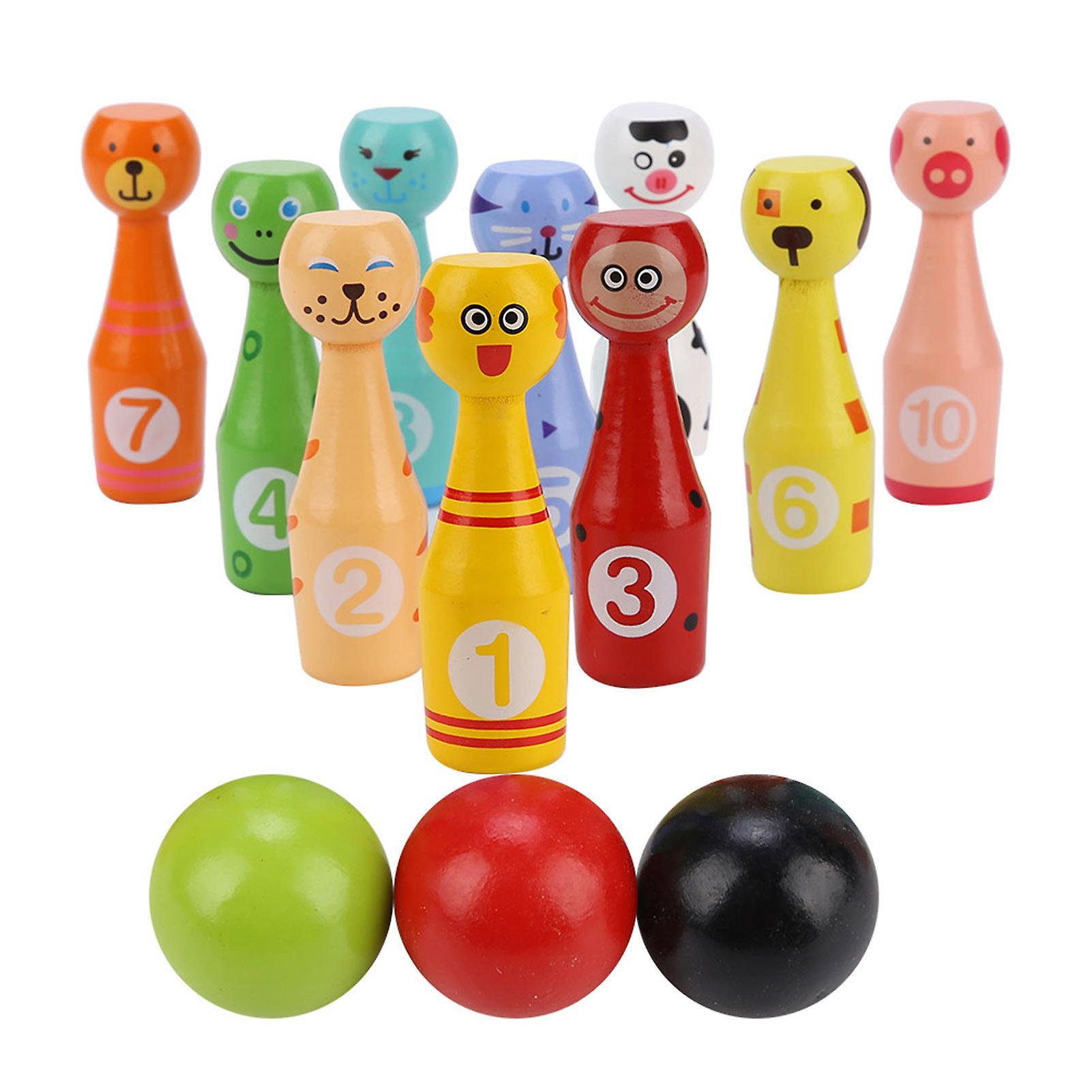 Children Educational Animal Bowling Bottle Ball Kids Outdoor Game Wooden Toy