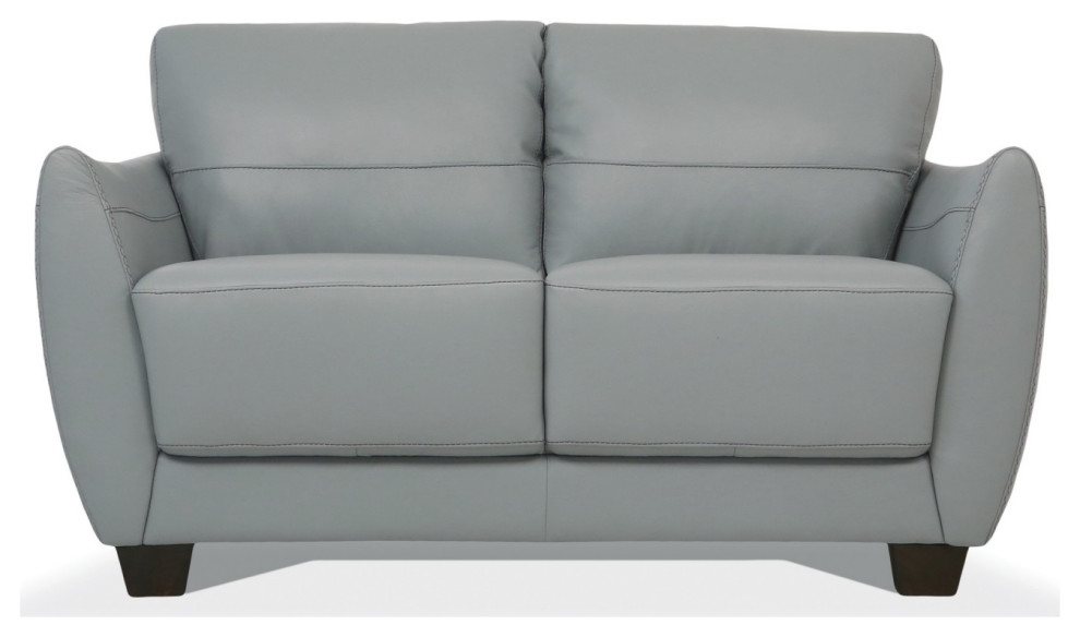 Leather Upholstered Loveseat With Tapered Block Feet And Flared Arms  Gray   Contemporary   Loveseats   by VirVentures  Houzz