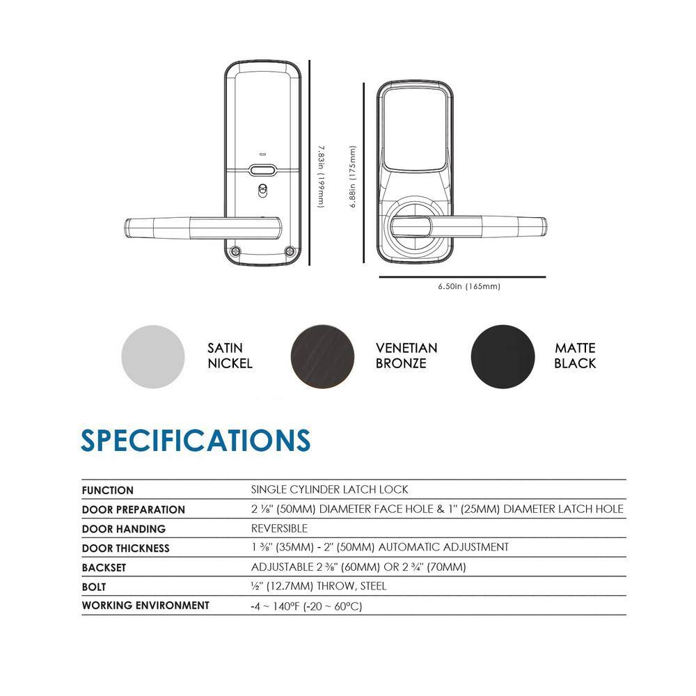 Lockly Secure PRO Satin Nickel Smart Alarmed Locks Latch with 3D Fingerprint and WiFi (Works with Alexa and Google Home) PGD 628W SN